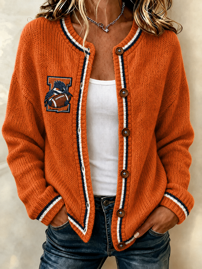 Women'S Casual Football Print Knitted Cardigan Top Main image
