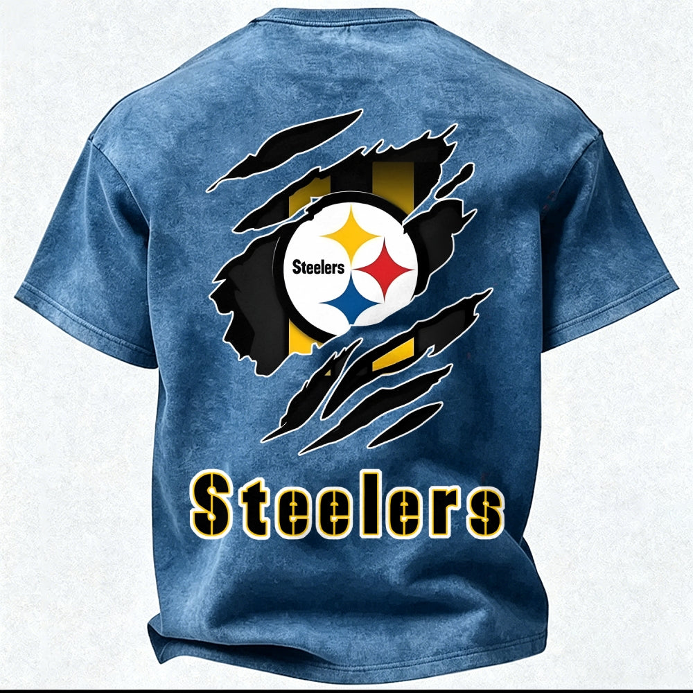 Pittsburgh Steelers Printed Unisex 100% Pure Cotton Washed T-Shirt
