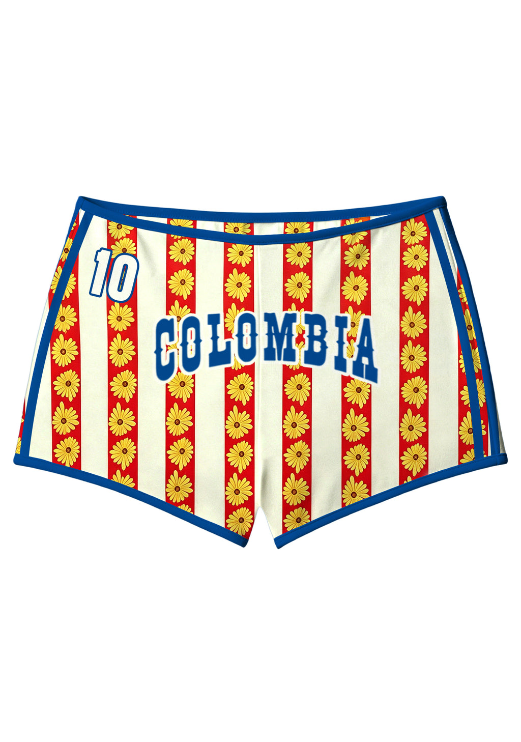 Colombia Sunflower Stripe Retro Print Booty Shorts