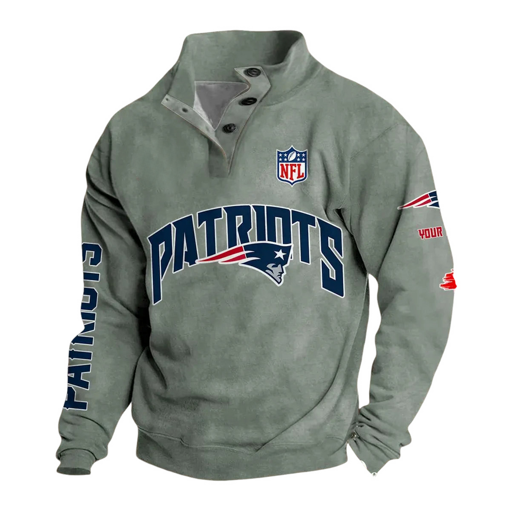 New England Patriots Custom Button Mock Neck Sweatshirt