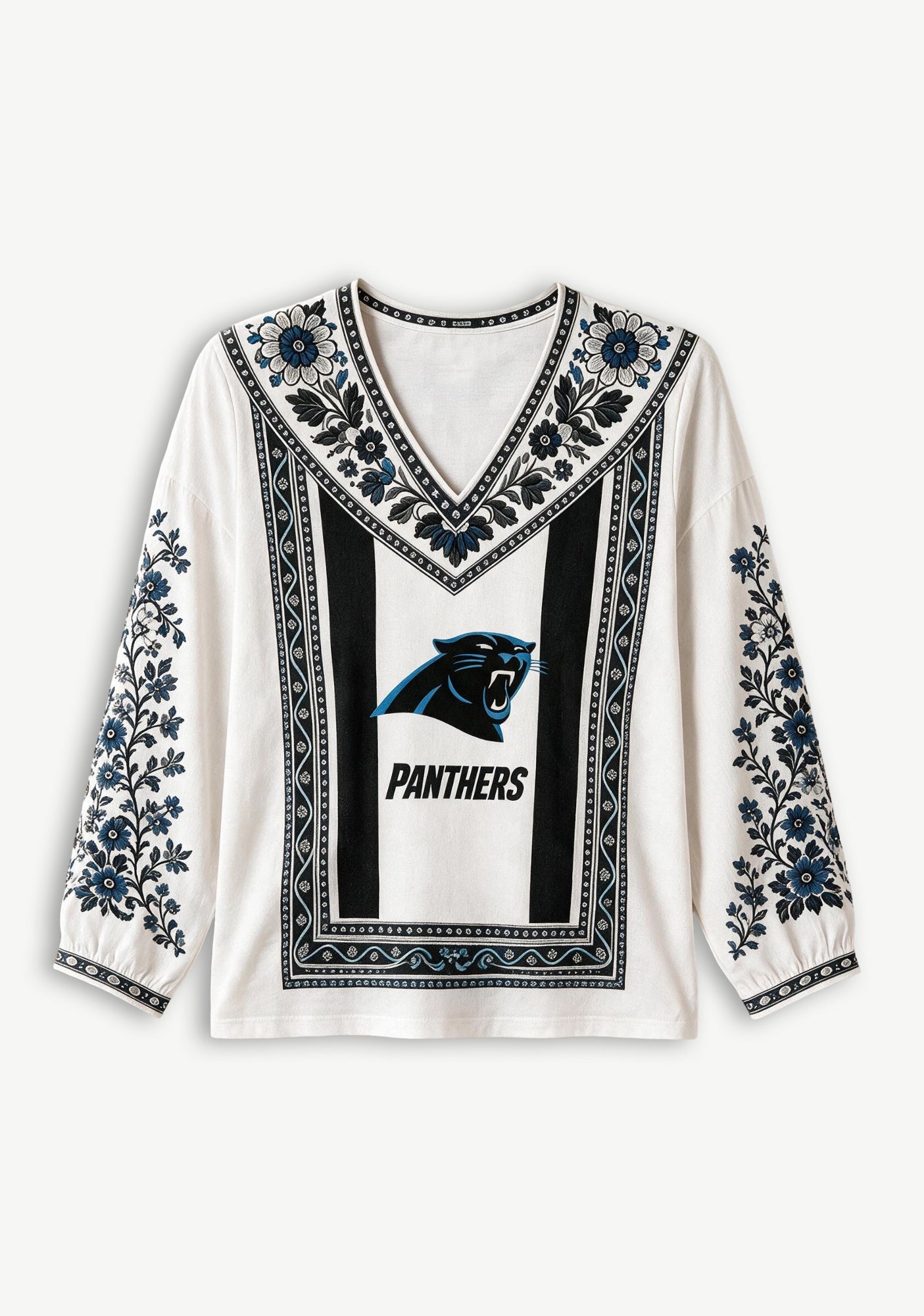 Carolina Panthers Women Floral Printed V-Neck Long Sleeve Shirt Secondary image