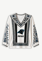 Carolina Panthers Women Floral Printed V-Neck Long Sleeve Shirt