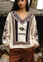 Baltimore Ravens Bohemian Floral Printed V-Neck Long Sleeve Shirt