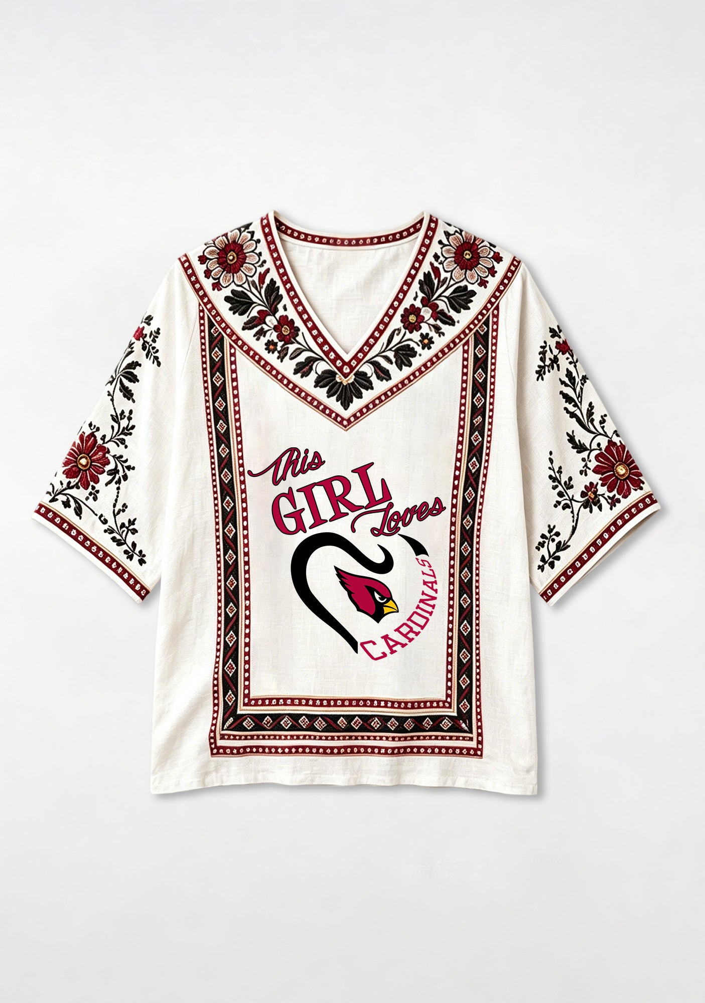 Boho Floral Border Arizona Cardinals V-Neck Blouse Secondary image