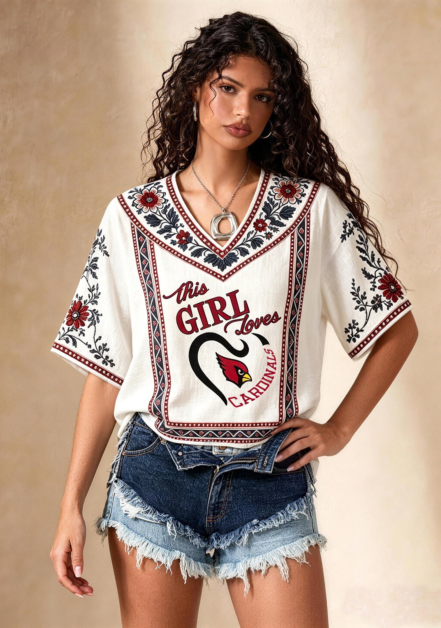 Boho Floral Border Arizona Cardinals V-Neck Blouse Main image