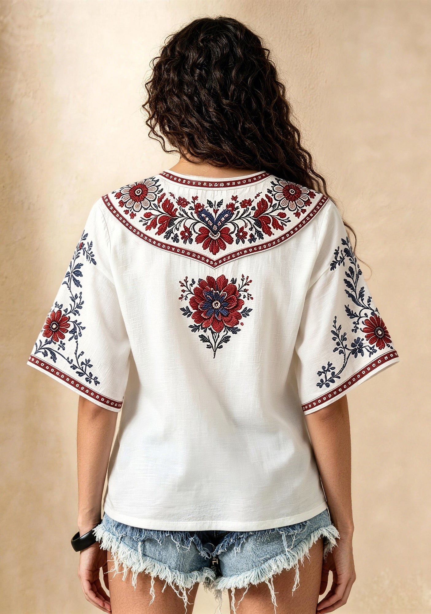 Boho Floral Border Arizona Cardinals V-Neck Blouse