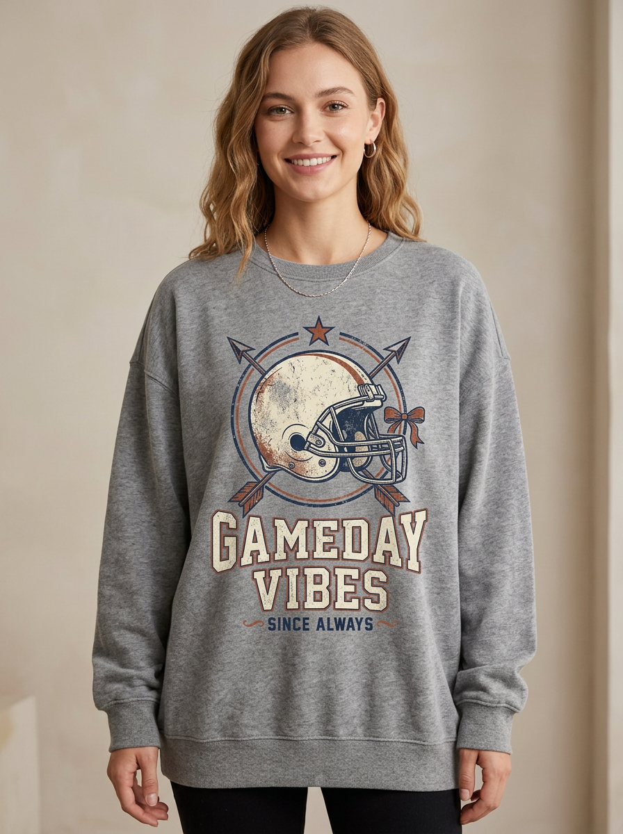 Women's Football Gameday Vibes Helmet Arrow Printed Long-Sleeve T-Shirt