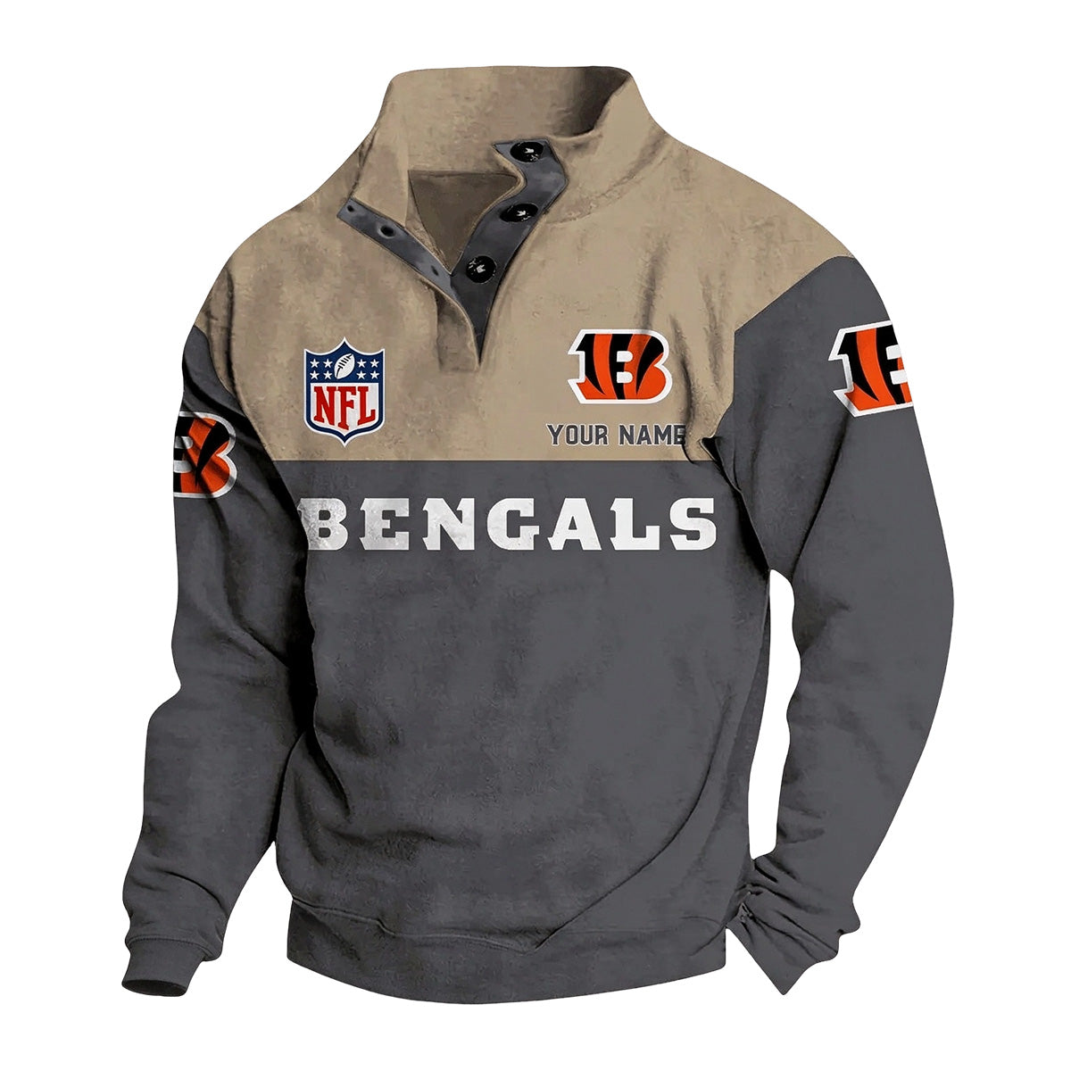 Men's Cincinnati Bengals Button Mock Neck Sweatshirt Secondary image