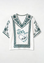 Boho Floral Border Philadelphia Eagles V-Neck Blouse