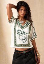 Boho Floral Border Philadelphia Eagles V-Neck Blouse