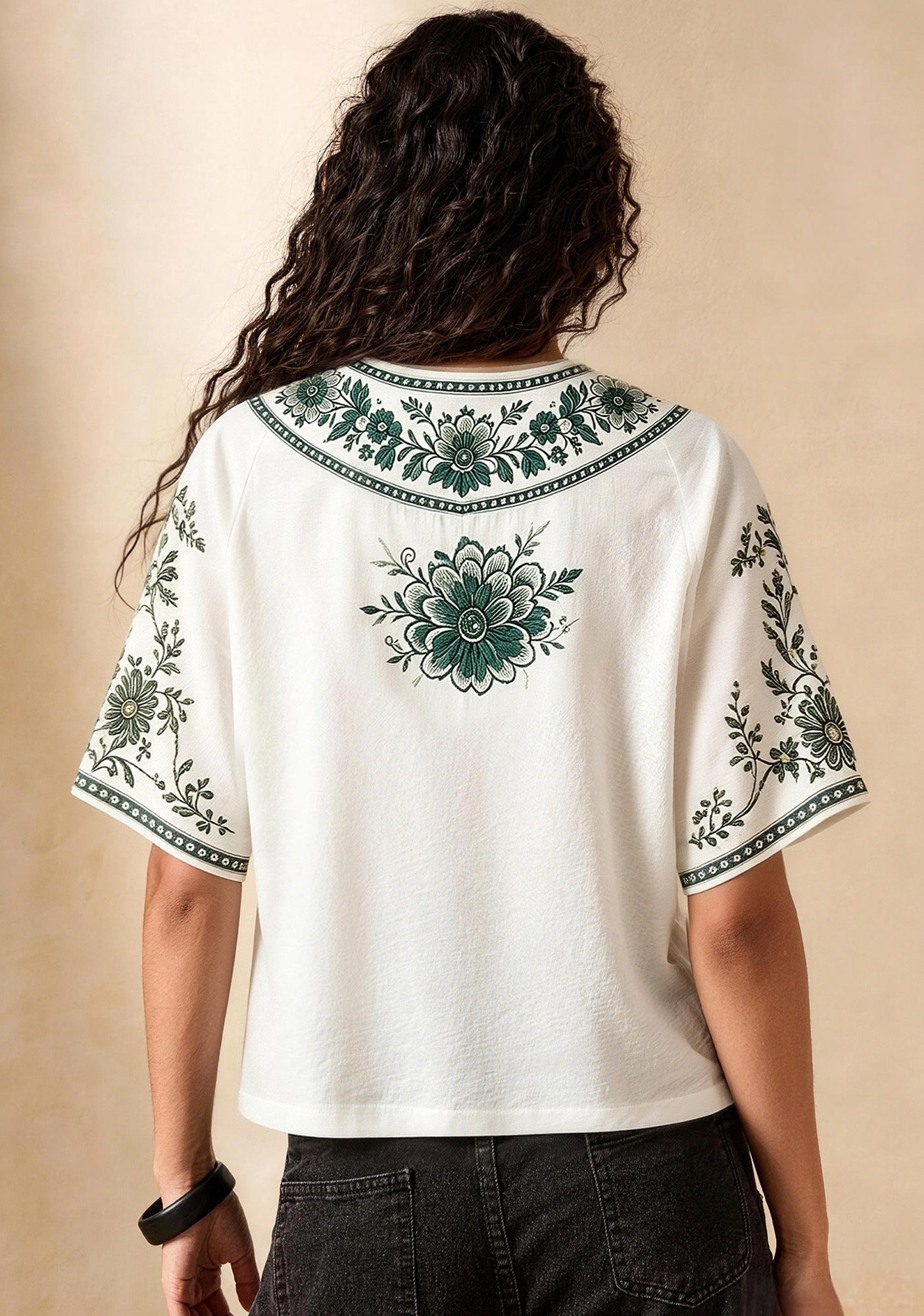 Boho Floral Border Philadelphia Eagles V-Neck Blouse