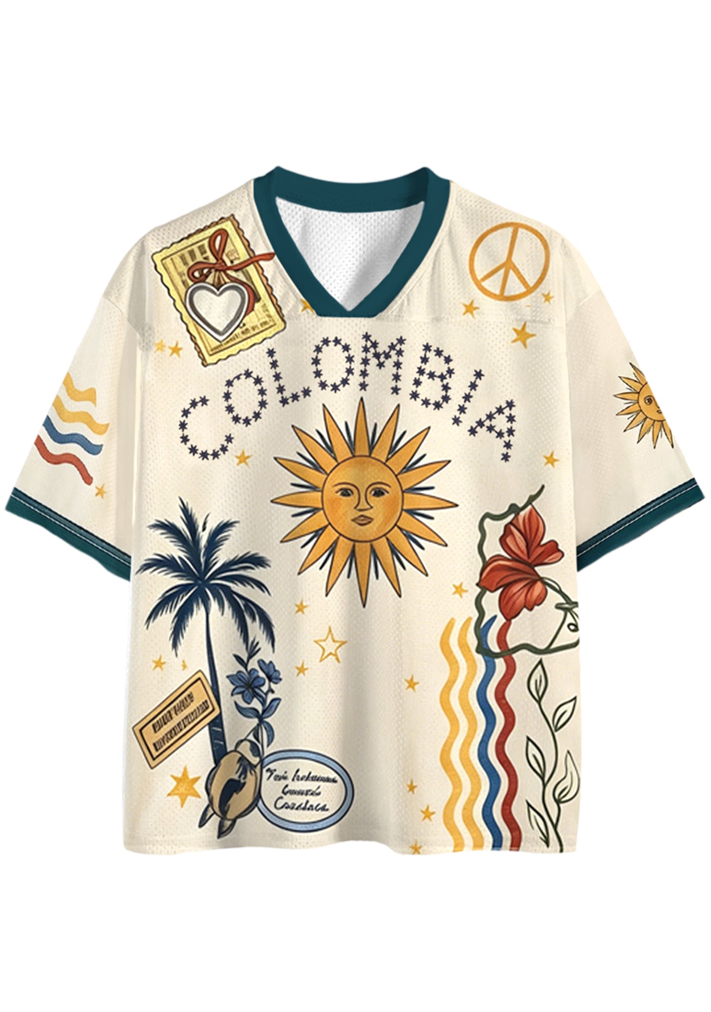 Retro Colombia Travel Stamp Peace Sign Mesh Jersey Shirts Secondary image