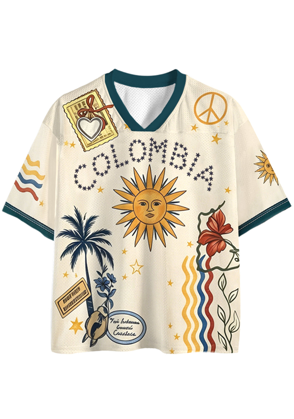 Retro Colombia Travel Stamp Peace Sign Mesh Jersey Shirts