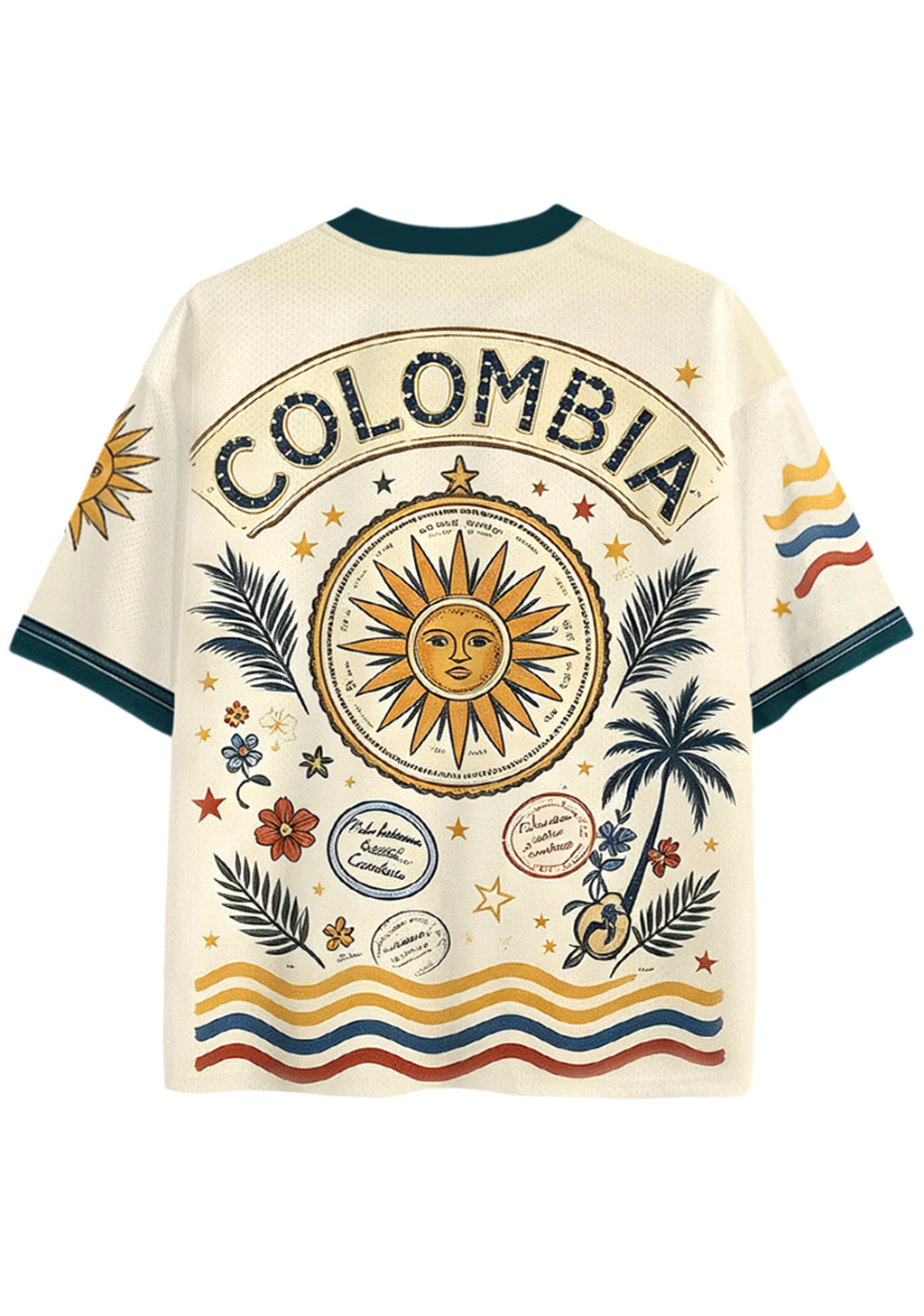 Retro Colombia Travel Stamp Peace Sign Mesh Jersey Shirts