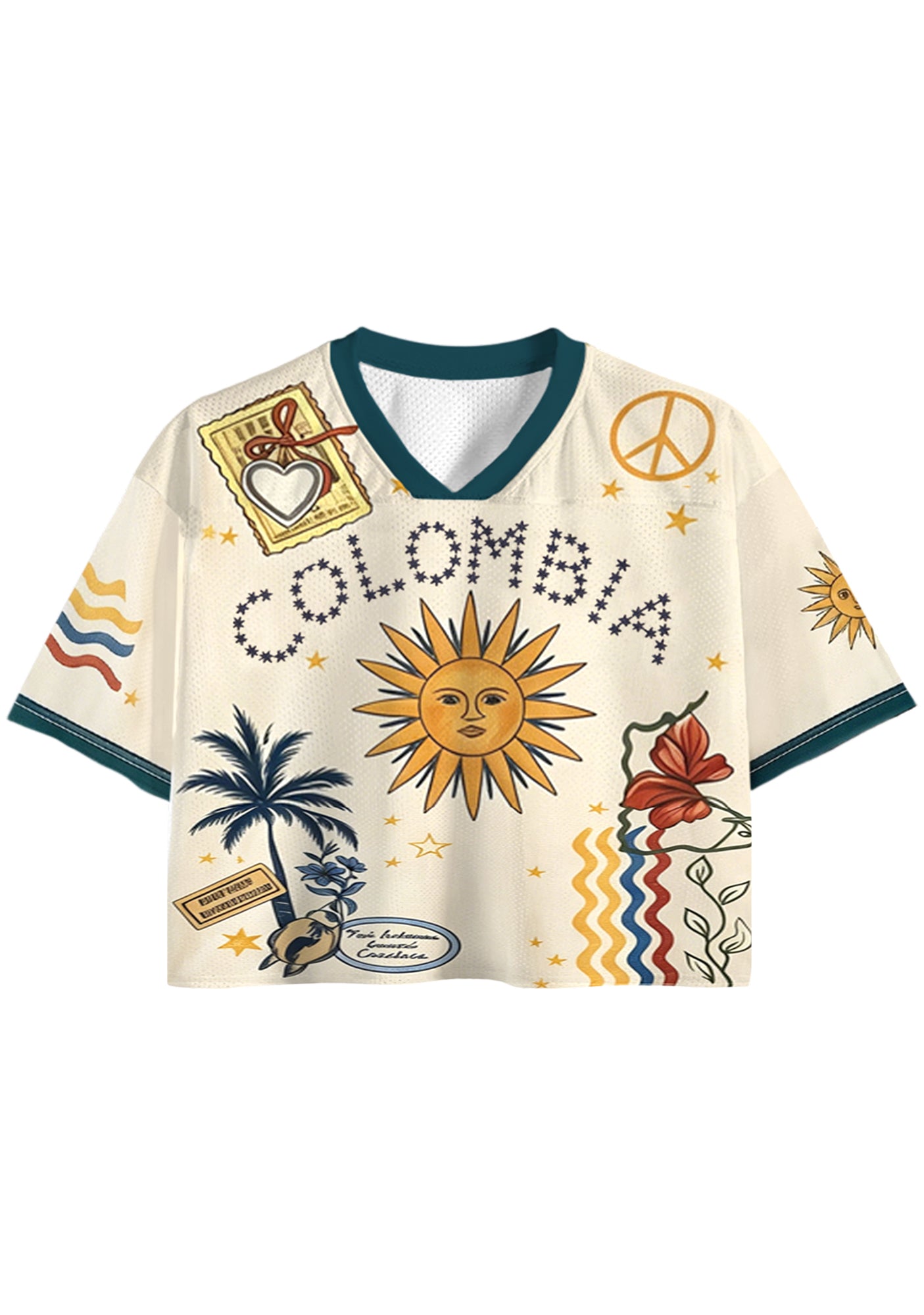 Retro Colombia Travel Stamp Peace Sign Cropped Jersey Shirt Secondary image