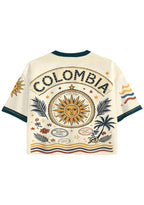 Retro Colombia Travel Stamp Peace Sign Cropped Jersey Shirt