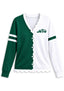 Women's New York Jets Color Block Scalloped Trim V-Neck Button Cardigan