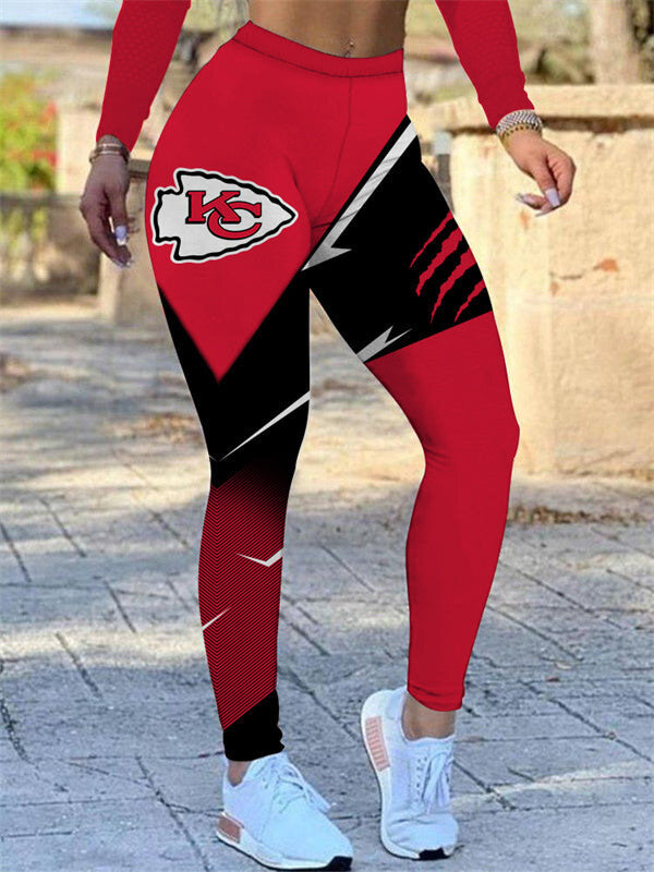 Kansas City Chiefs Red Black Geometric Scrunch Butt Workout Leggings For Lady Main image