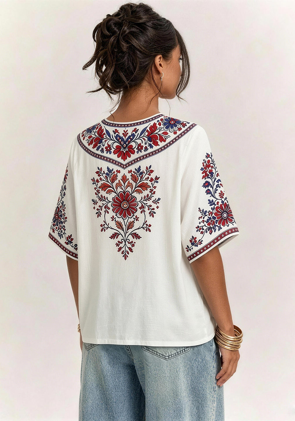 Boho Floral Border Buffalo Bills V-Neck Blouse