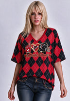 Women's Atlanta Falcons Argyle #1 Fan Heart Helmet V-Neck T-Shirt
