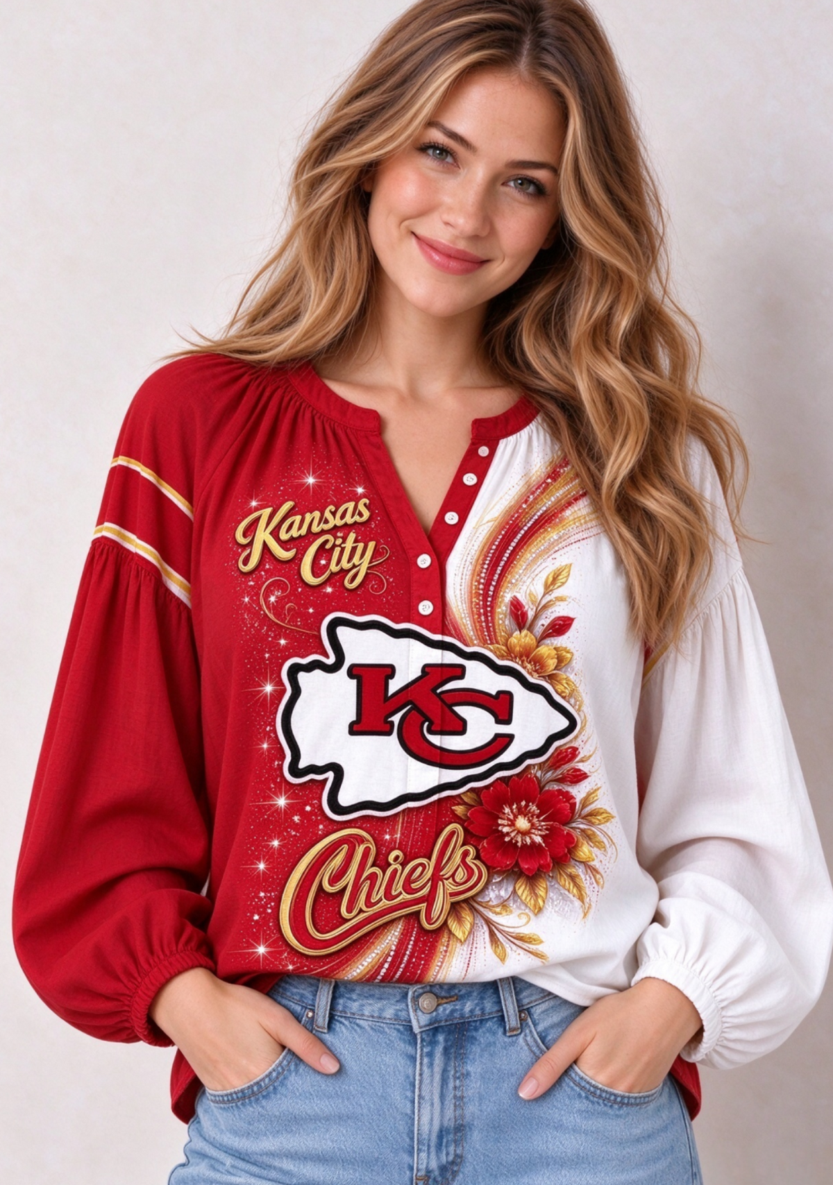 Women’s Kansas City Chiefs Floral Game Day Fan Long Sleeve Shirt