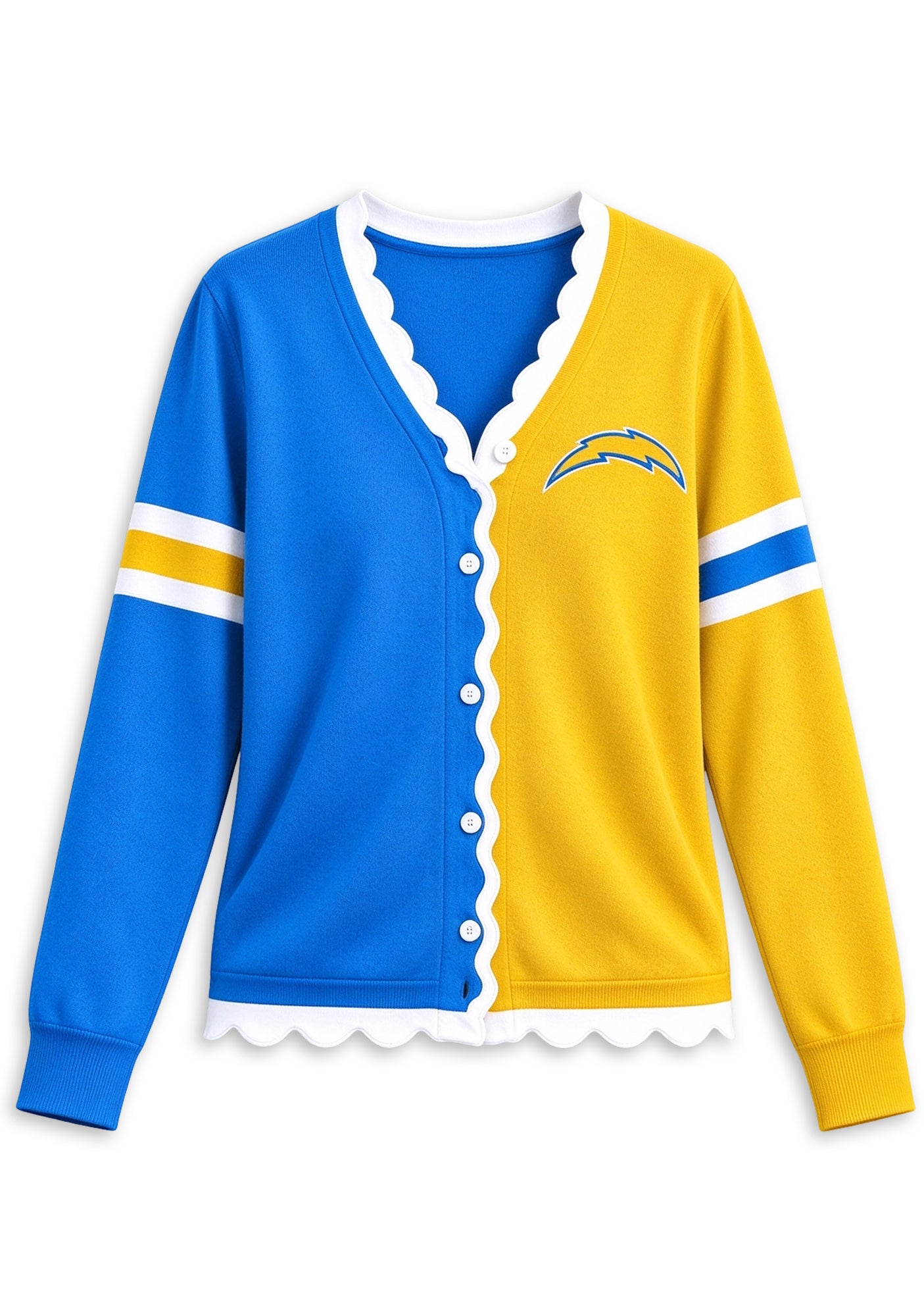 Women's Los Angeles Chargers Color Block Scalloped Trim V-Neck Button Cardigan Secondary image