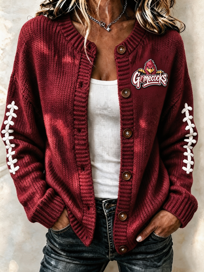 Women'S Football Printed Knitted Cardigan