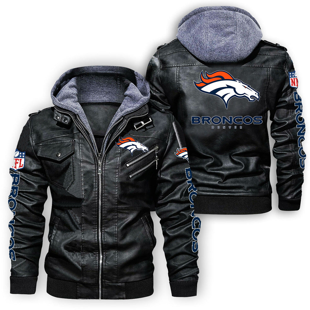 Denver Broncos Graphic PU Faux Leather Hooded Jacket