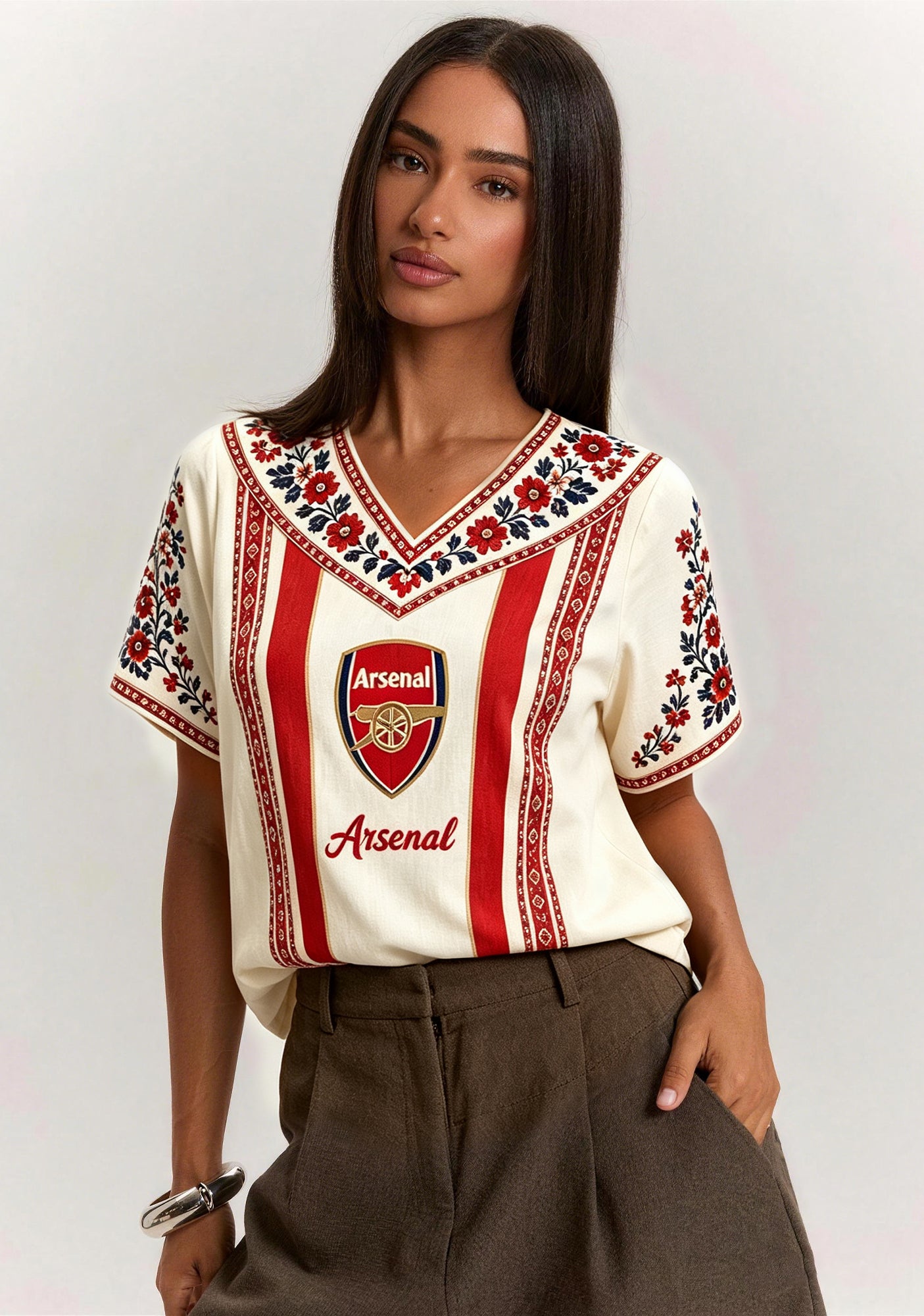 Boho Floral Border Arsenal V-Neck Blouse Main image