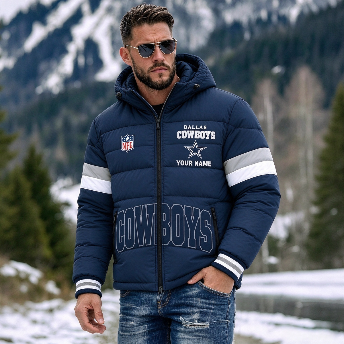 Dallas Cowboys Hooded Color Block Puffer Jacket  Custom Name Gifts For Fan Main image
