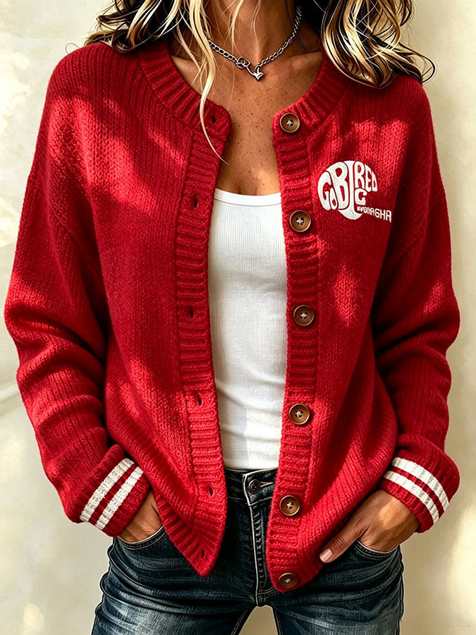 Women'S Casual Football Plant Knitted Cardigan Top Main image