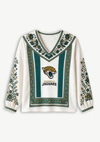 Jacksonville Jaguars Floral Ethnic Printed V-Neck Long Sleeve Shirt