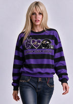 Women's Peace Love Baltimore Ravens Striped Crewneck Sweatshirt