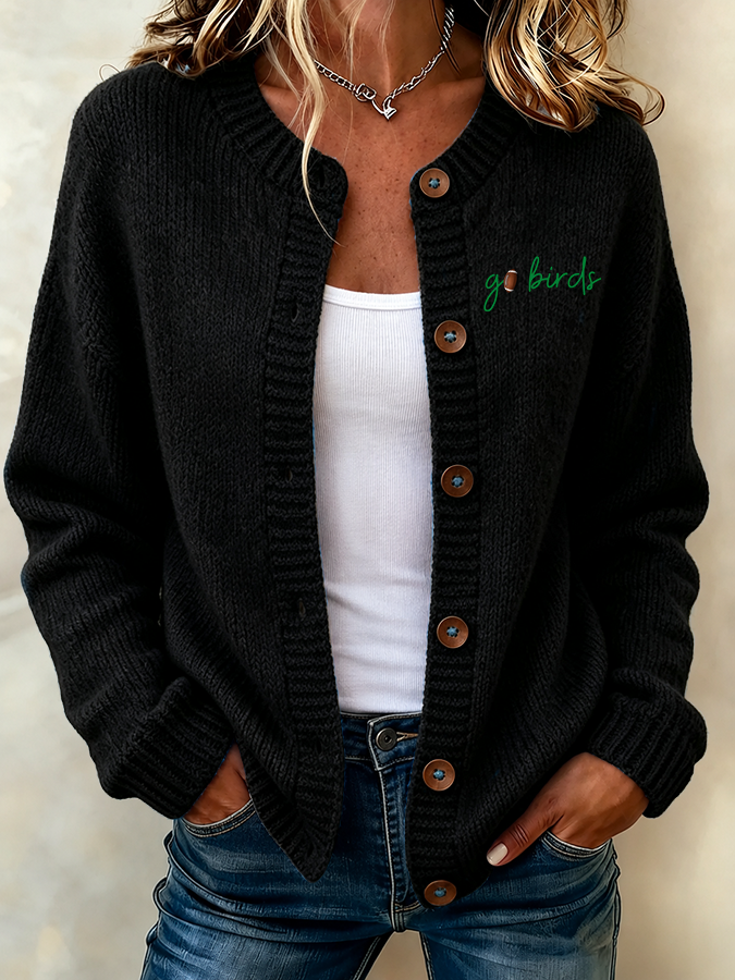Women'S Football Printed Knitted Cardigan