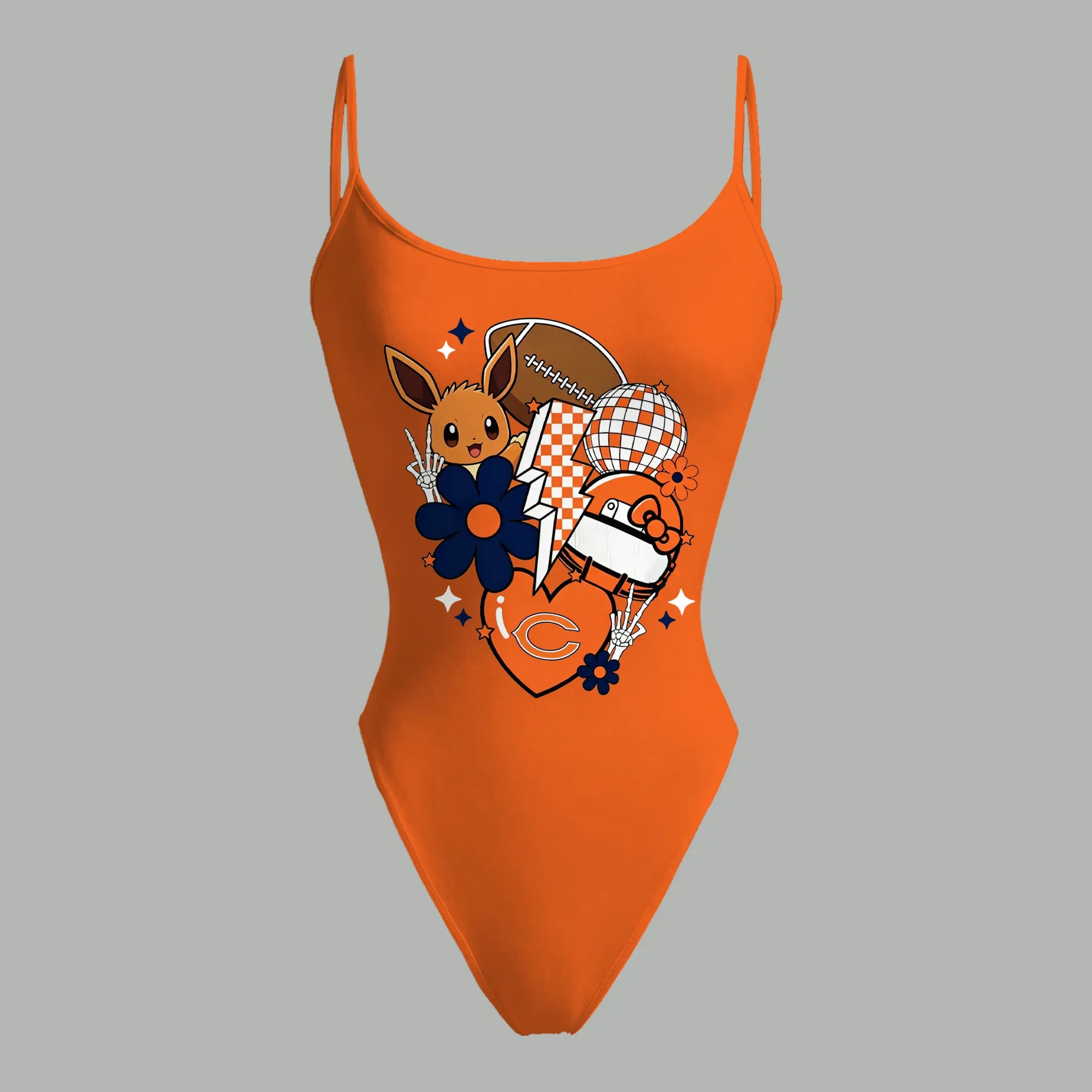 Chicago Bears X Pokémon Bodysuit  & Stretch Black Denim Shorts Two-Piece Set