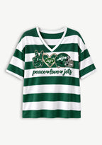 Women's Peace Love New York Jets Football Striped V Neck T-Shirt