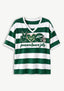 Women's Peace Love New York Jets Football Striped V Neck T-Shirt