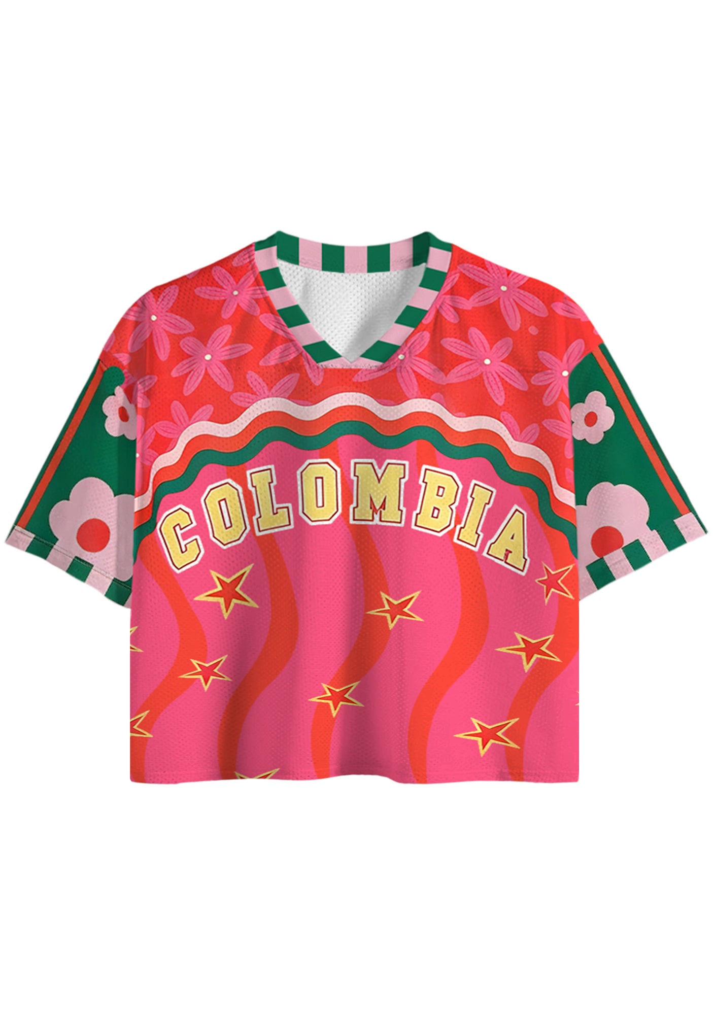 Pink Wave Star Colombia Game Day Cropped Jersey Shirt