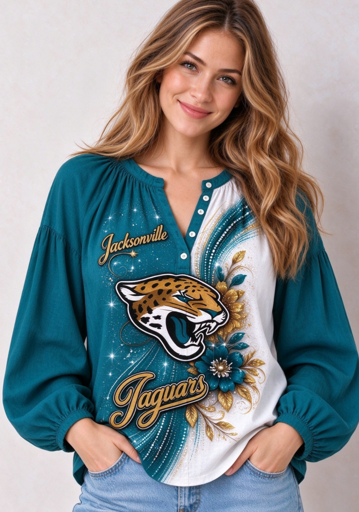 Women’s Jacksonville Jaguars Floral Game Day Fan Long Sleeve Shirt