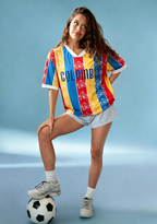 Colombia National Flower Orchid Striped Mesh Jersey Shirts