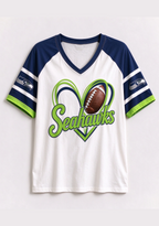 Women Seattle Seahawks Heart Graphic V-Neck Fan T-Shirt