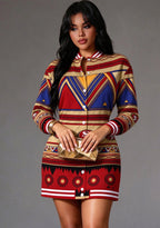 Women's San Francisco 49ers Tribal Geometric Pattern Button Down Jacket Dress