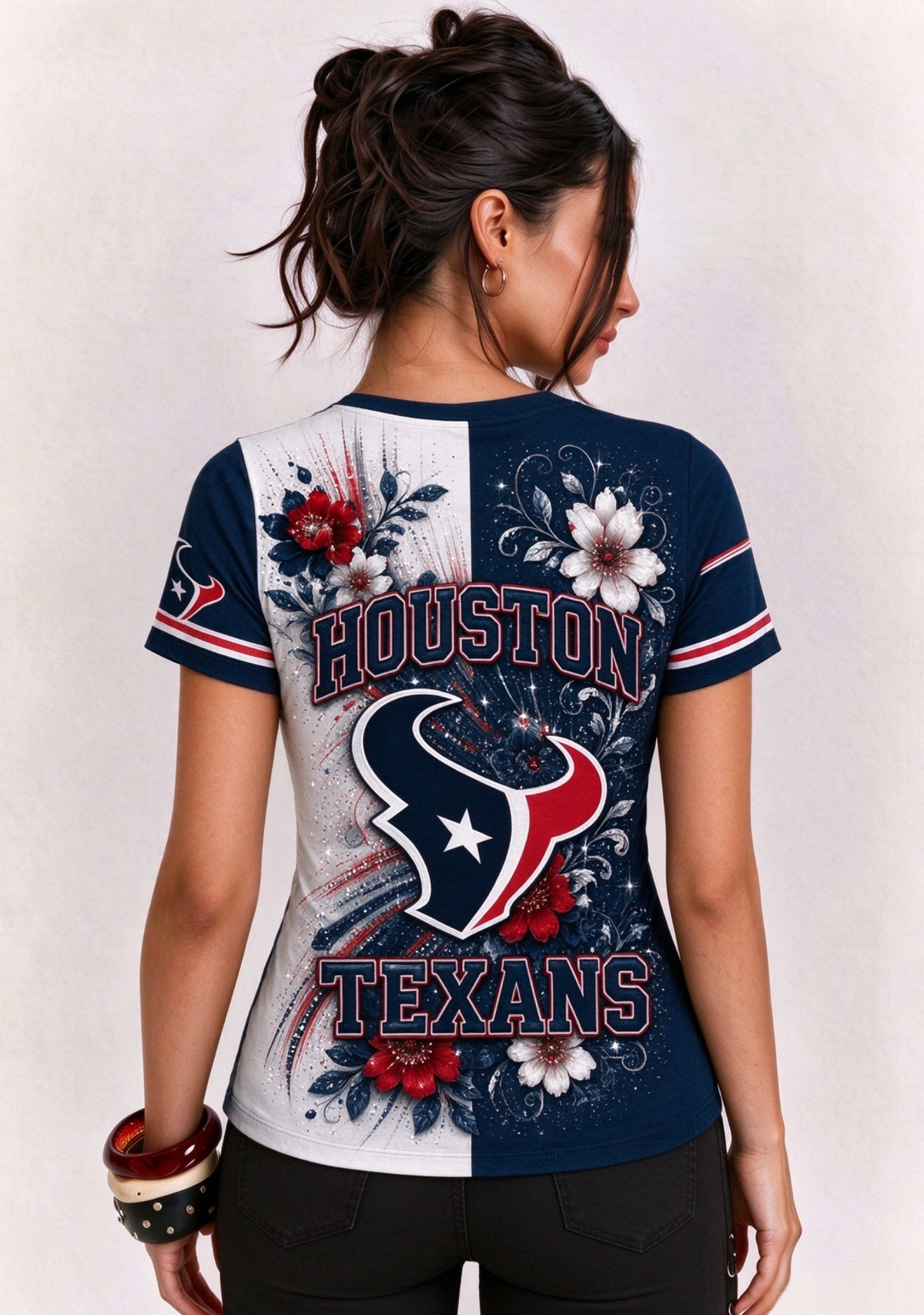 Women Houston Texans Floral Henley T-Shirt