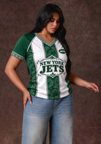 Women's New York Jets Floral Baroque Striped V-Neck T-Shirt