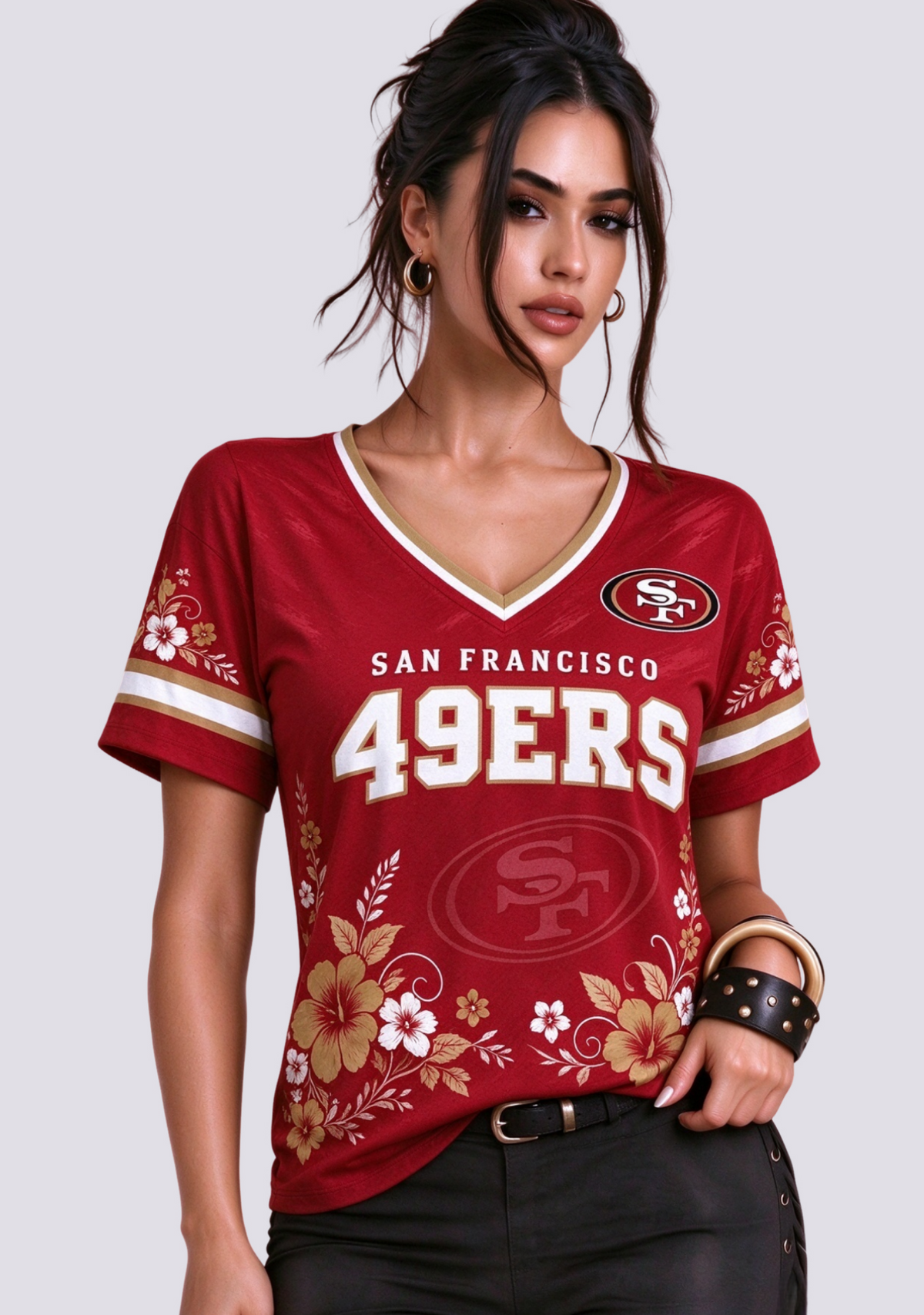 Women's San Francisco 49ers Floral V-Neck T-Shirt Main image
