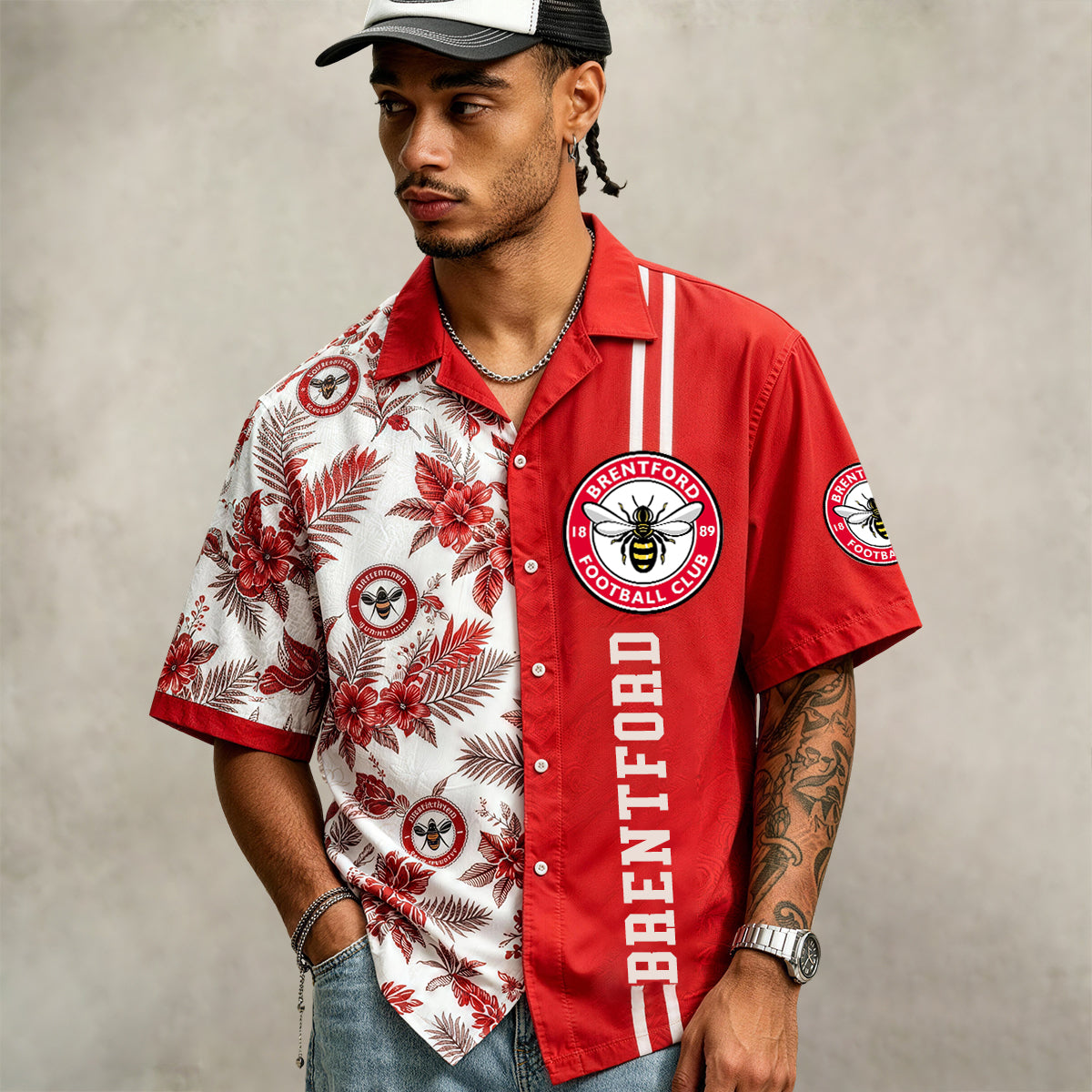 Brentford FC Bee Logo Half‑Split Hawaiian Shirt For Fan