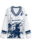 Women's Seattle Seahawks Navy Graphic V Neck Long Sleeve Shirt