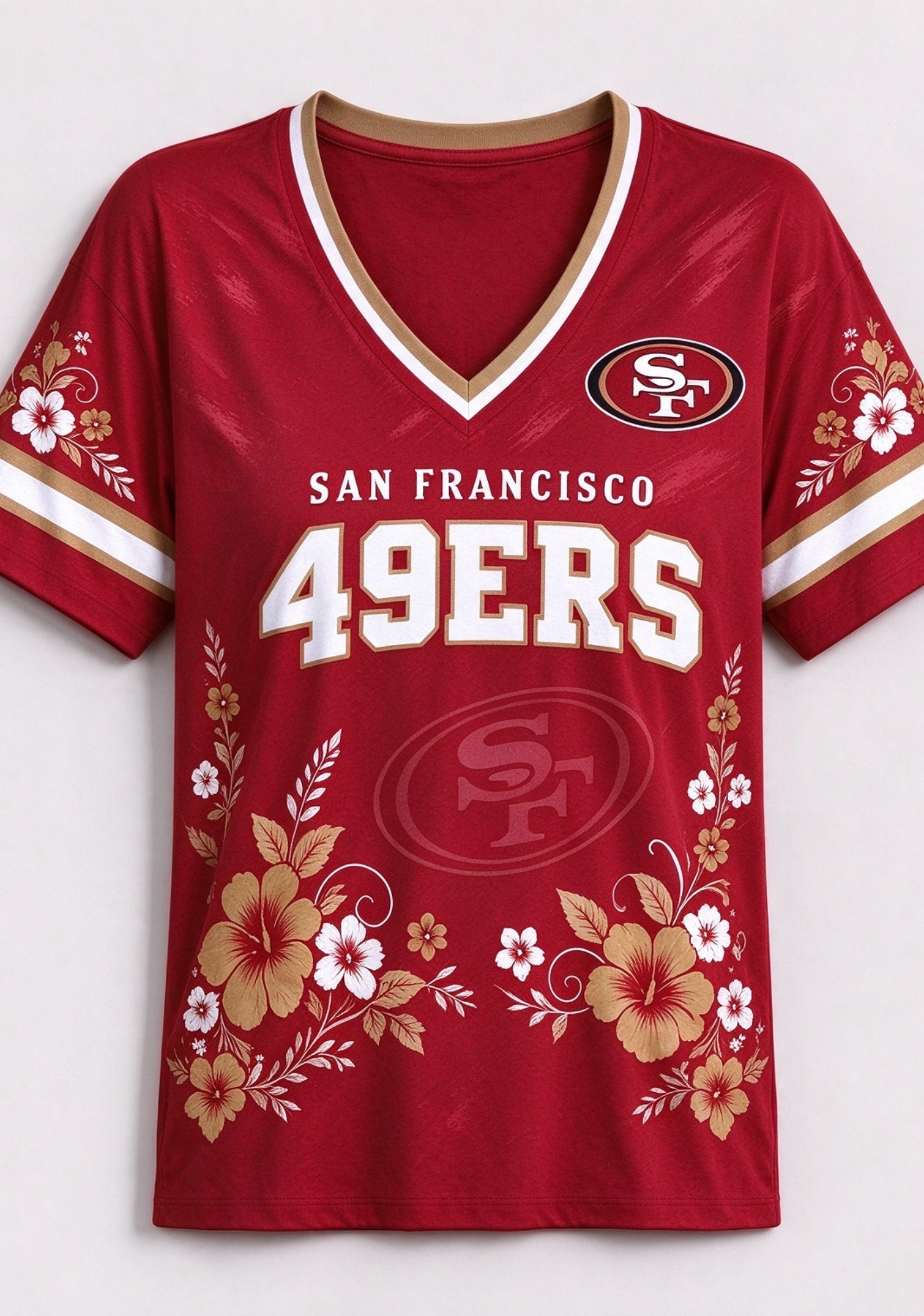 Women's San Francisco 49ers Floral V-Neck T-Shirt Secondary image
