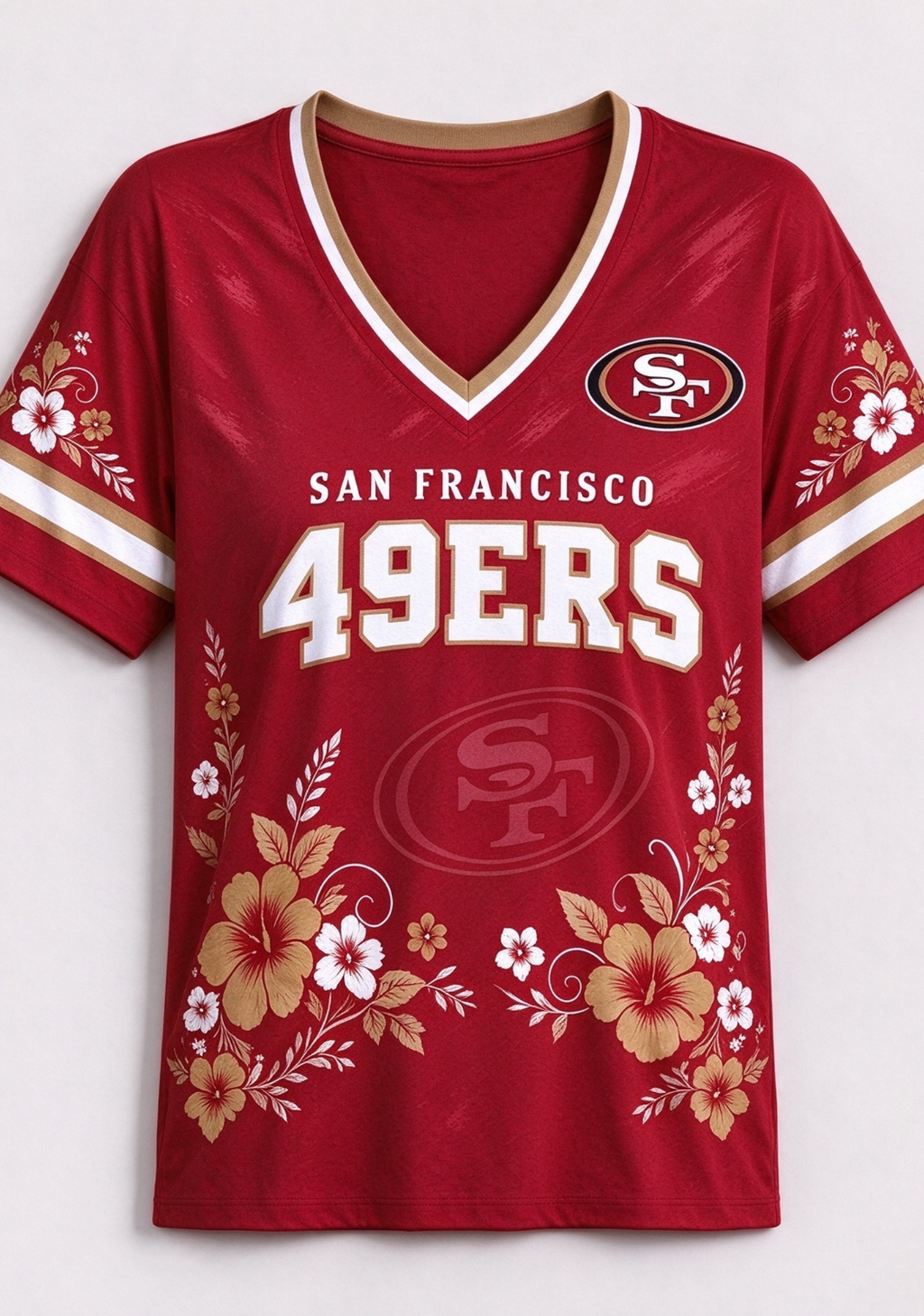 Women's San Francisco 49ers Floral V-Neck T-Shirt