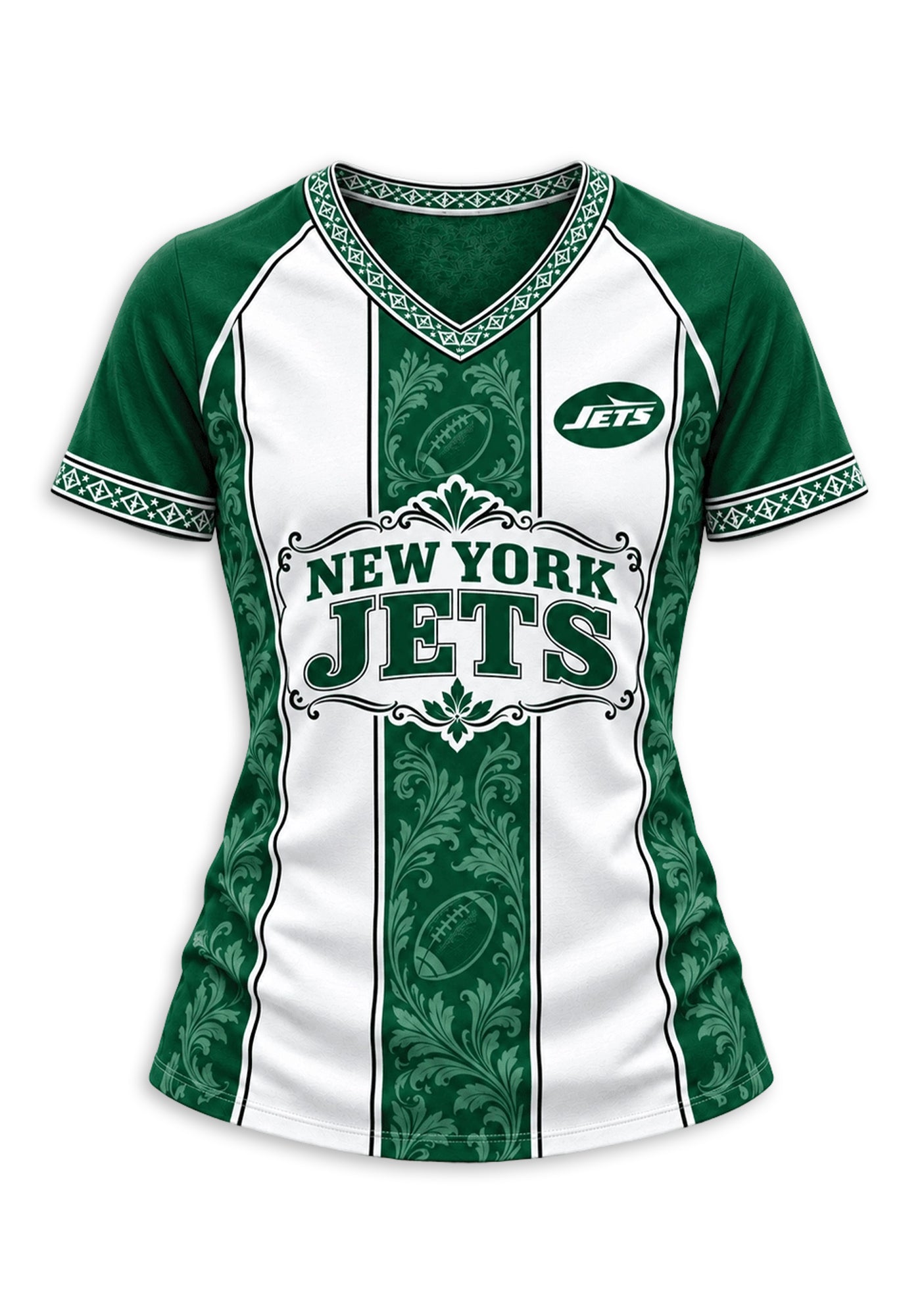 Women's New York Jets Floral Baroque Striped V-Neck T-Shirt Secondary image